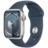 Умные часы Apple Watch Series 9 41 мм (алюминиевый корпус, серебристый/грозовой синий, спортивный силиконовый ремешок M/L)