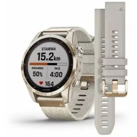 Умные часы Garmin Fenix 7S Sapphire Solar 42 мм (золотой титан/меланж нейлон)