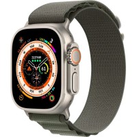 Умные часы Apple Watch Ultra LTE 49 мм (титановый корпус, титановый/темно-зеленый, текстильный ремешок размера M)