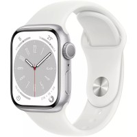 Умные часы Apple Watch Series 8 41 мм (алюминиевый корпус, серебристый/белый, спортивный силиконовый ремешок S/M)