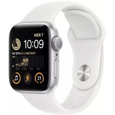 Умные часы Apple Watch SE 2 44 мм (алюминиевый корпус, серебристый/белый, спортивный силиконовый ремешок M/L)