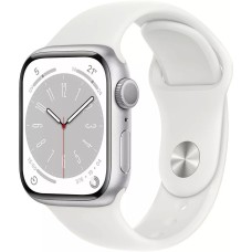 Умные часы Apple Watch Series 8 41 мм (алюминиевый корпус, серебристый/белый, спортивный силиконовый ремешок M/L)