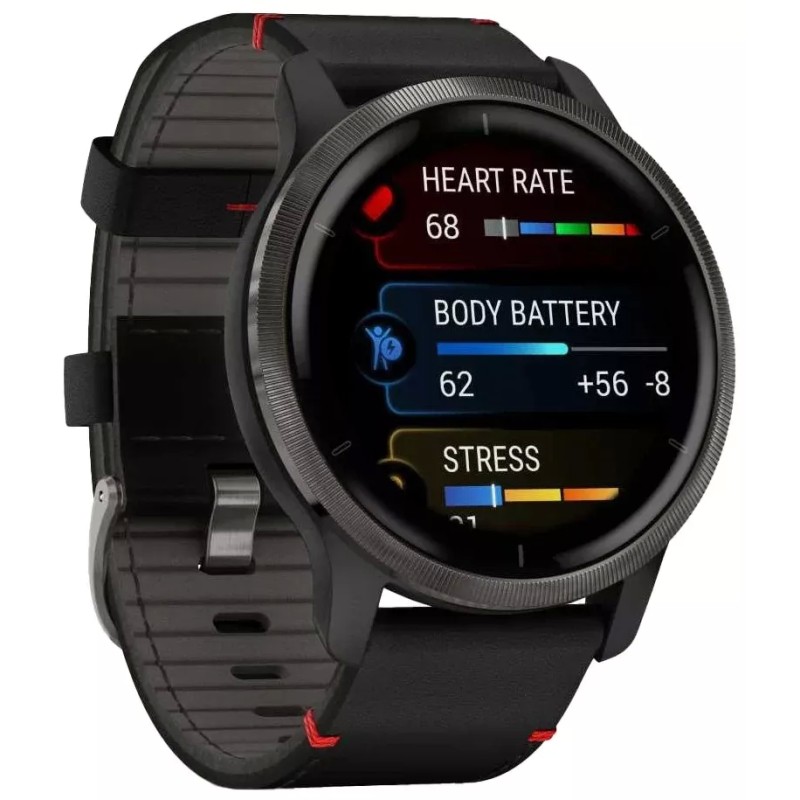 Умные часы Garmin Venu 2 (нержавеющая сталь/черный кожаный)