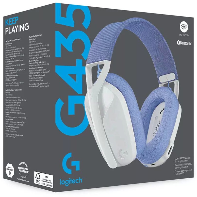 Наушники Logitech G435 Lightspeed (белый/сиреневый)